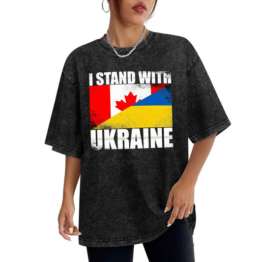 I Stand With Ukraine | Men's Stone Washed Vintage T-Shirt - Canada + Ukraine
