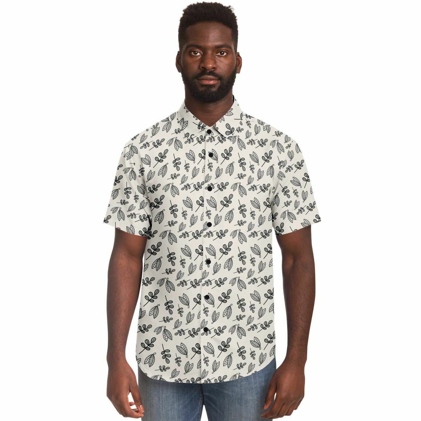 BOHO Leaves Short Sleeve Button Down Shirt