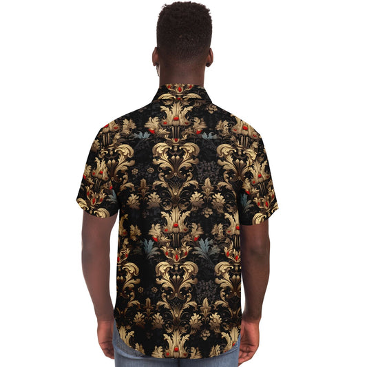 Gold and Red Gothic Short Sleeve Button Down Shirt