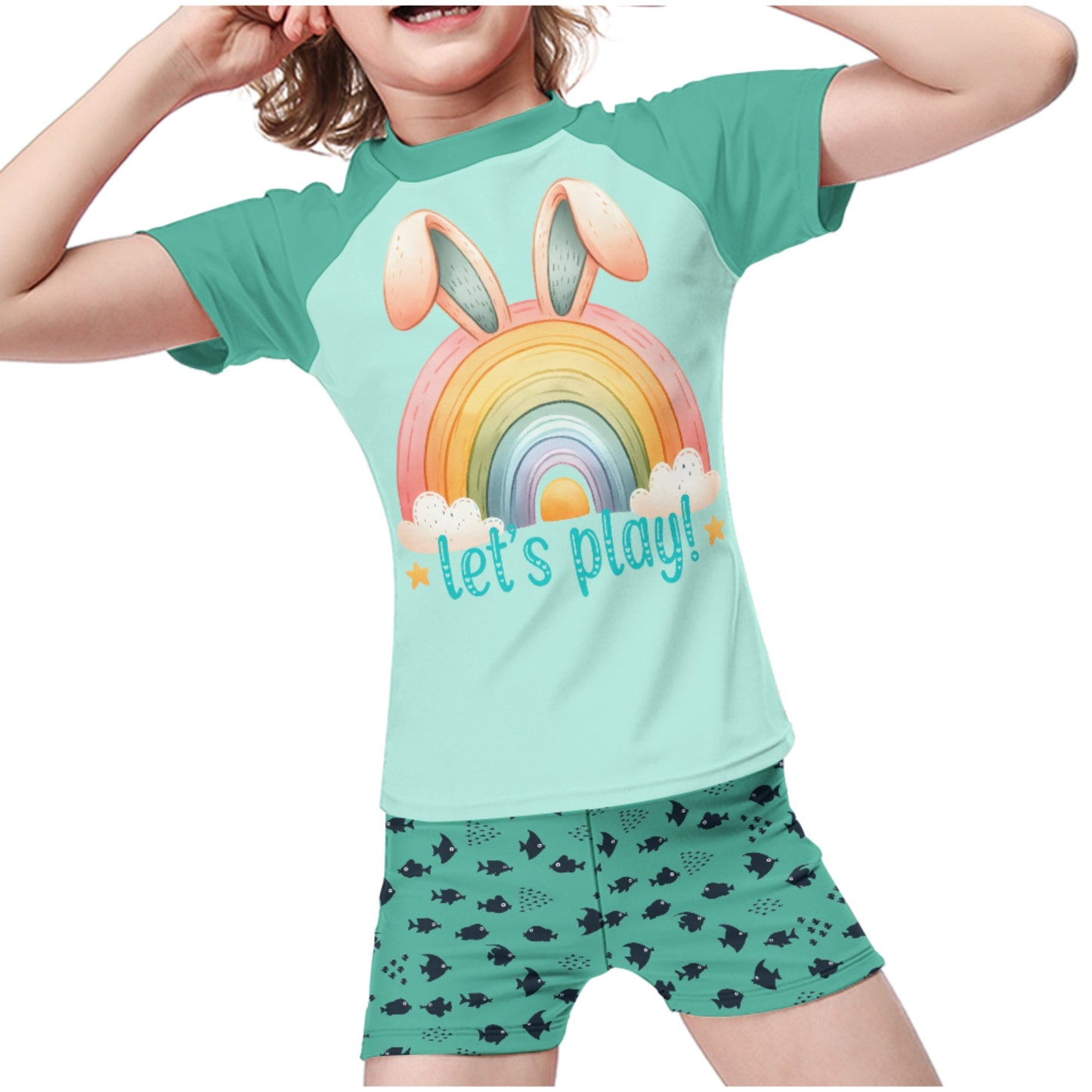 Let's Play Bunny Rainbow Child's Short Set Swimsuit