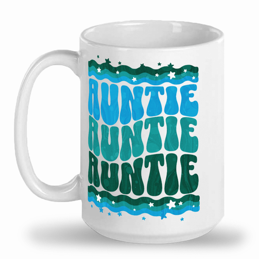 AUNTIE RETRO GROOVY BLUE Tall glossy ceramic mug