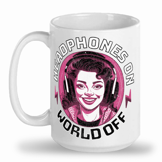 Headphones On - World Off 15oz ceramic mug