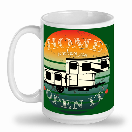 Home Is Where You Open It - TrailManor - 2-Tone 15 oz Tall glossy ceramic mug