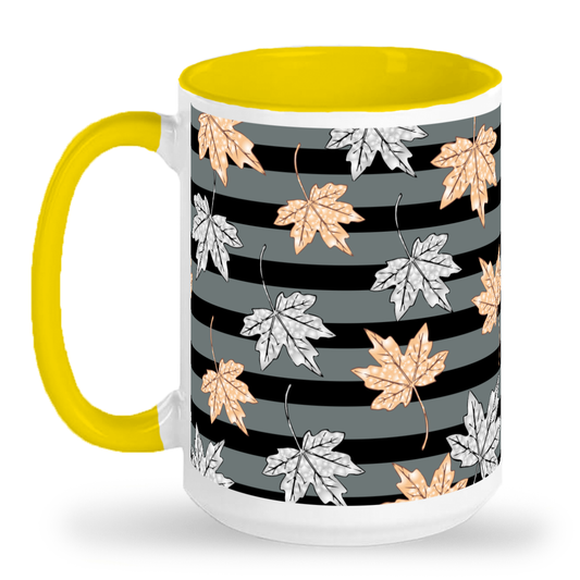 Falling Leaves - 2-Tone 15 oz Glossy Ceramic Mug Helps You Celebrate Fall