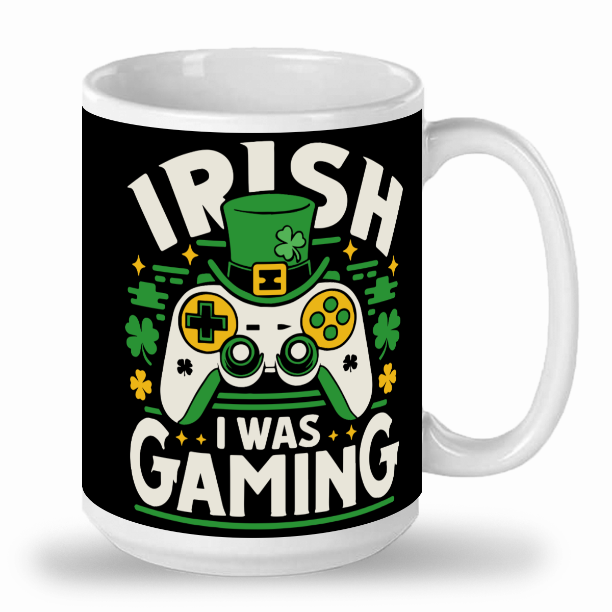 Irish I Was Gaming 2-Toned 15 oz Ceramic Mug - St. Patrick's Day Fun