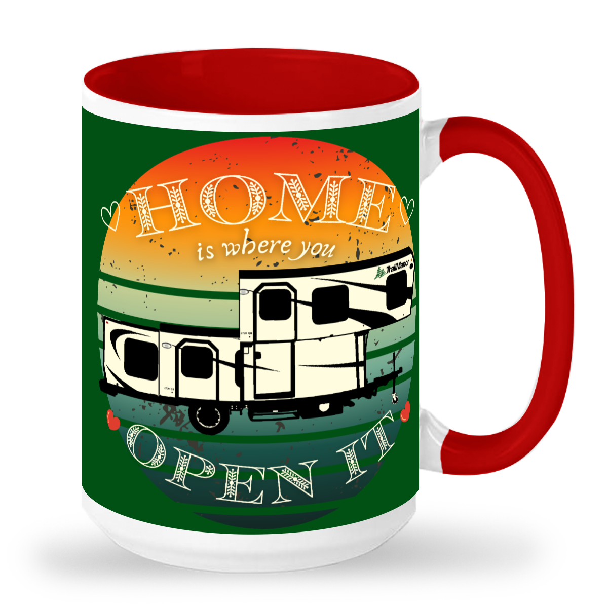 Home Is Where You Open It - TrailManor - 2-Tone 15 oz Tall glossy ceramic mug