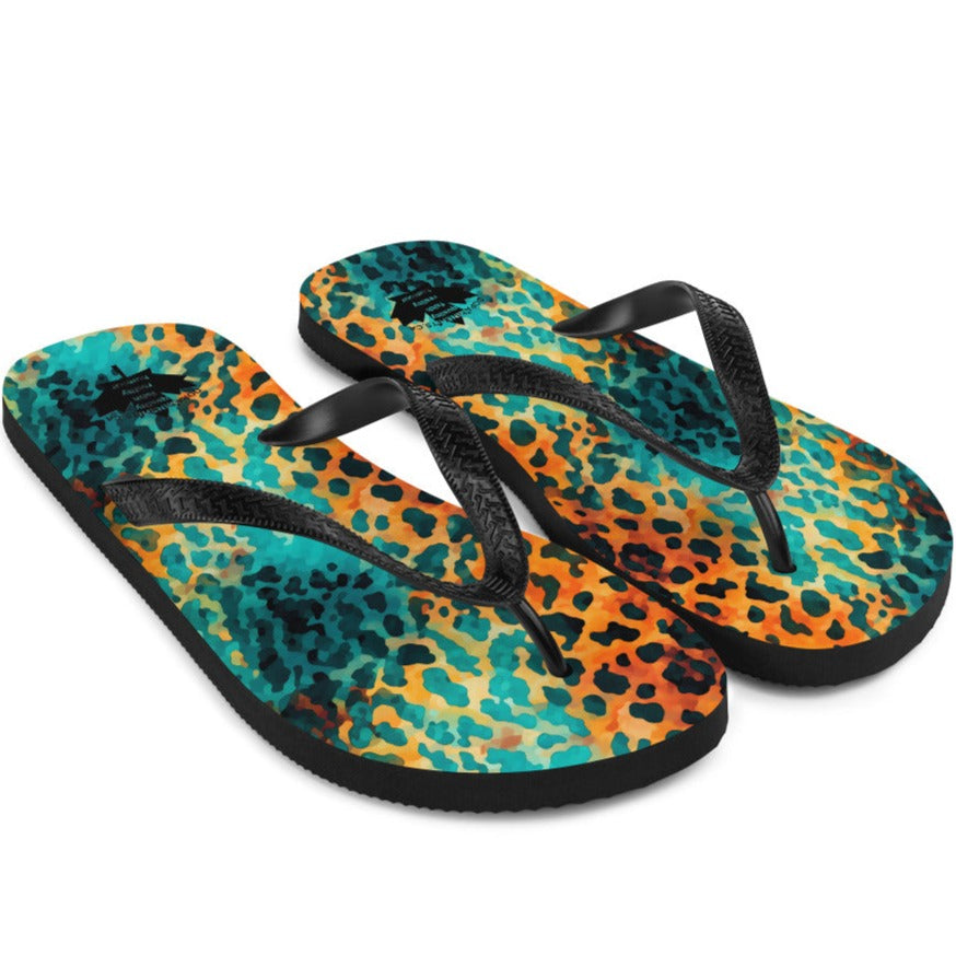 Teal Leopard Print Flip-Flops - Black Strap