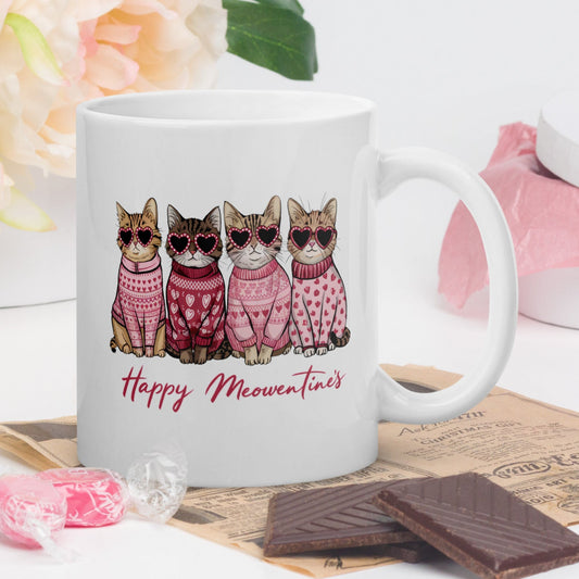 Happy Meowentine's Day - White Ceramic Glossy Mug (11oz/15oz/20oz)