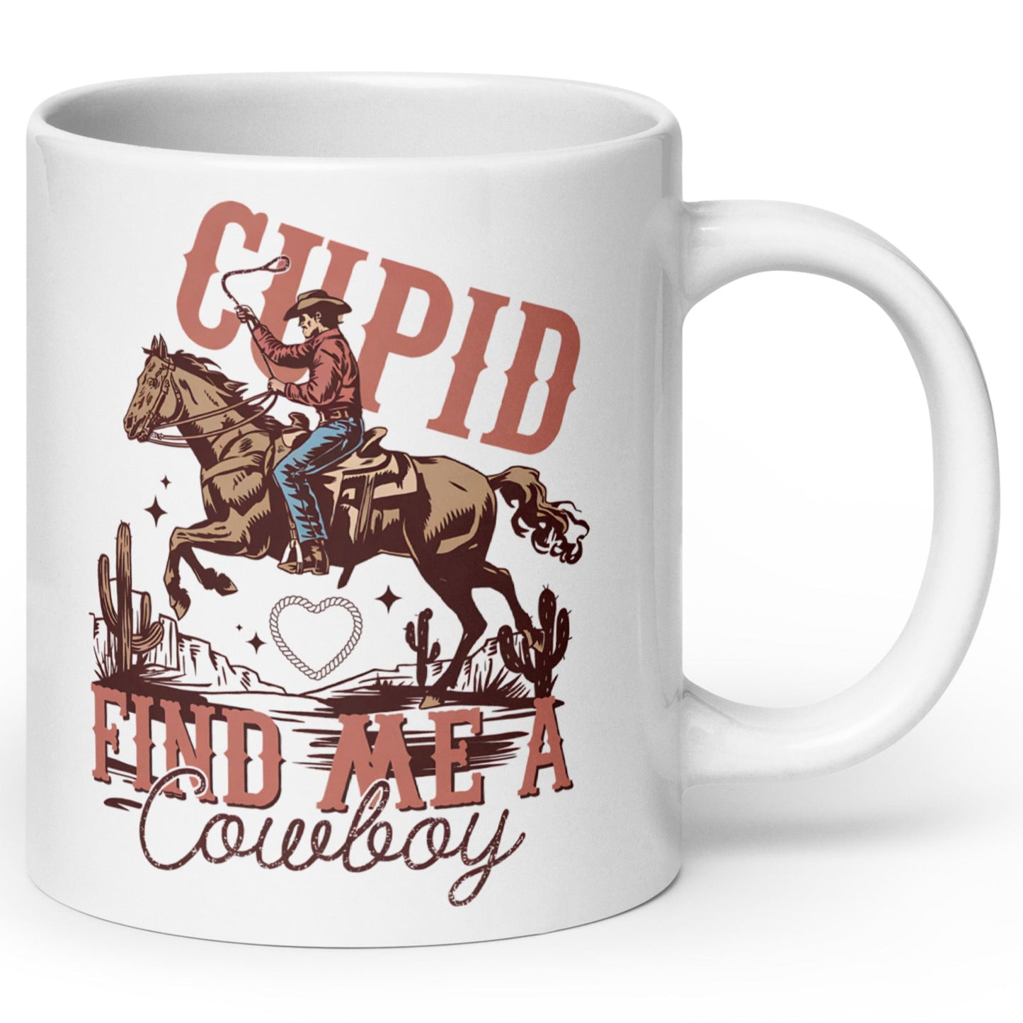 Cupid Find Me A Cowboy - White Ceramic Glossy Mug (11oz/15oz/20oz)