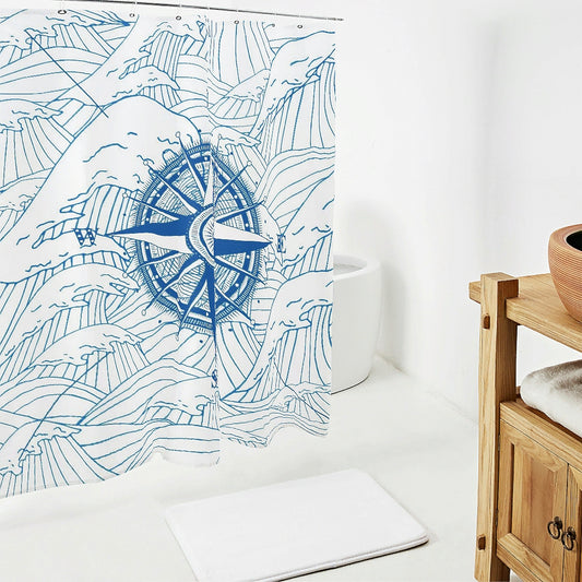 Wave Compass Japanese Shower Curtain Bathroom Shower Curtain