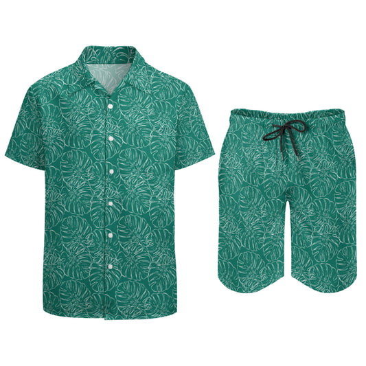 Teal Tropical Leaves - Vacation Ready Men's Beach Set