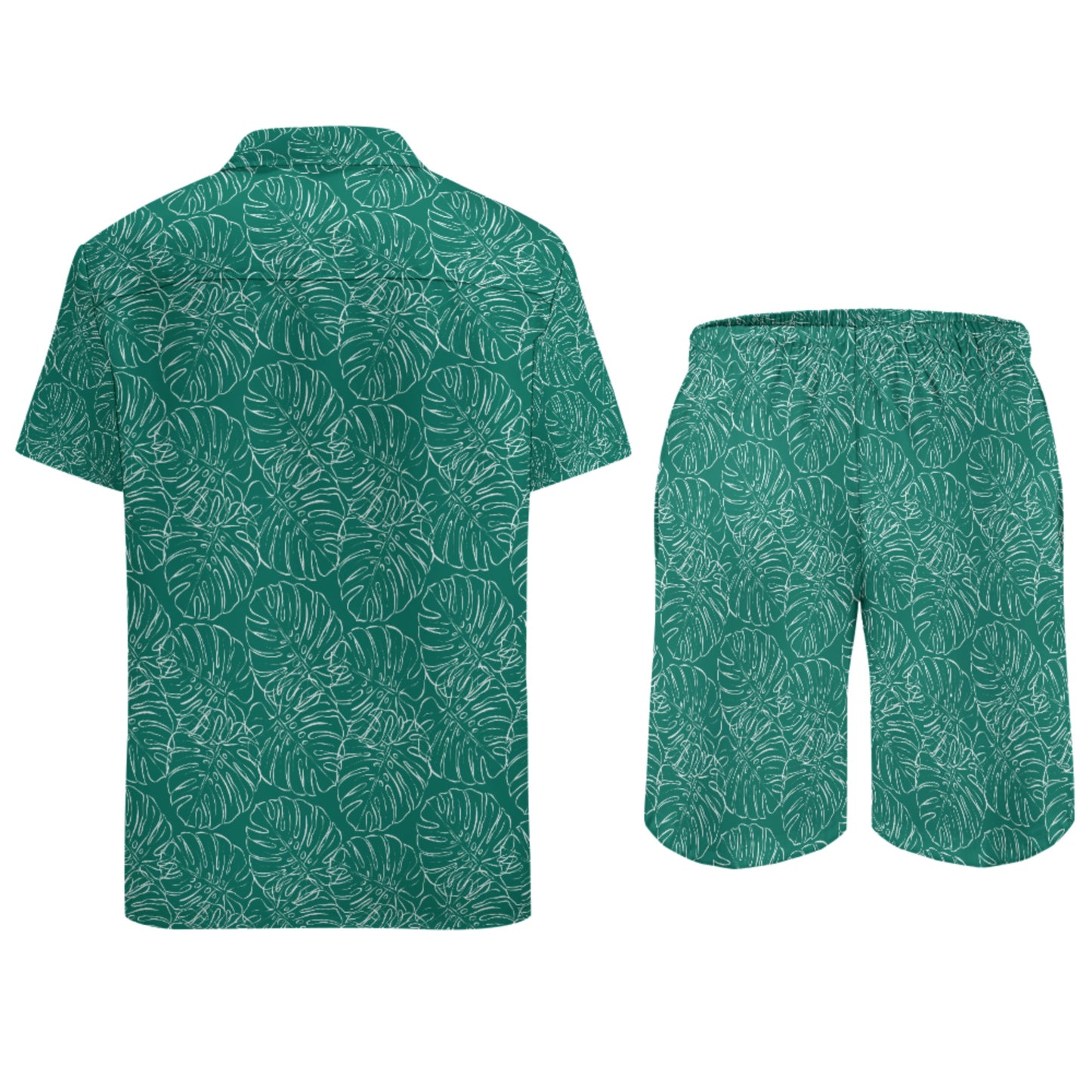 Teal Tropical Leaves - Vacation Ready Men's Beach Set