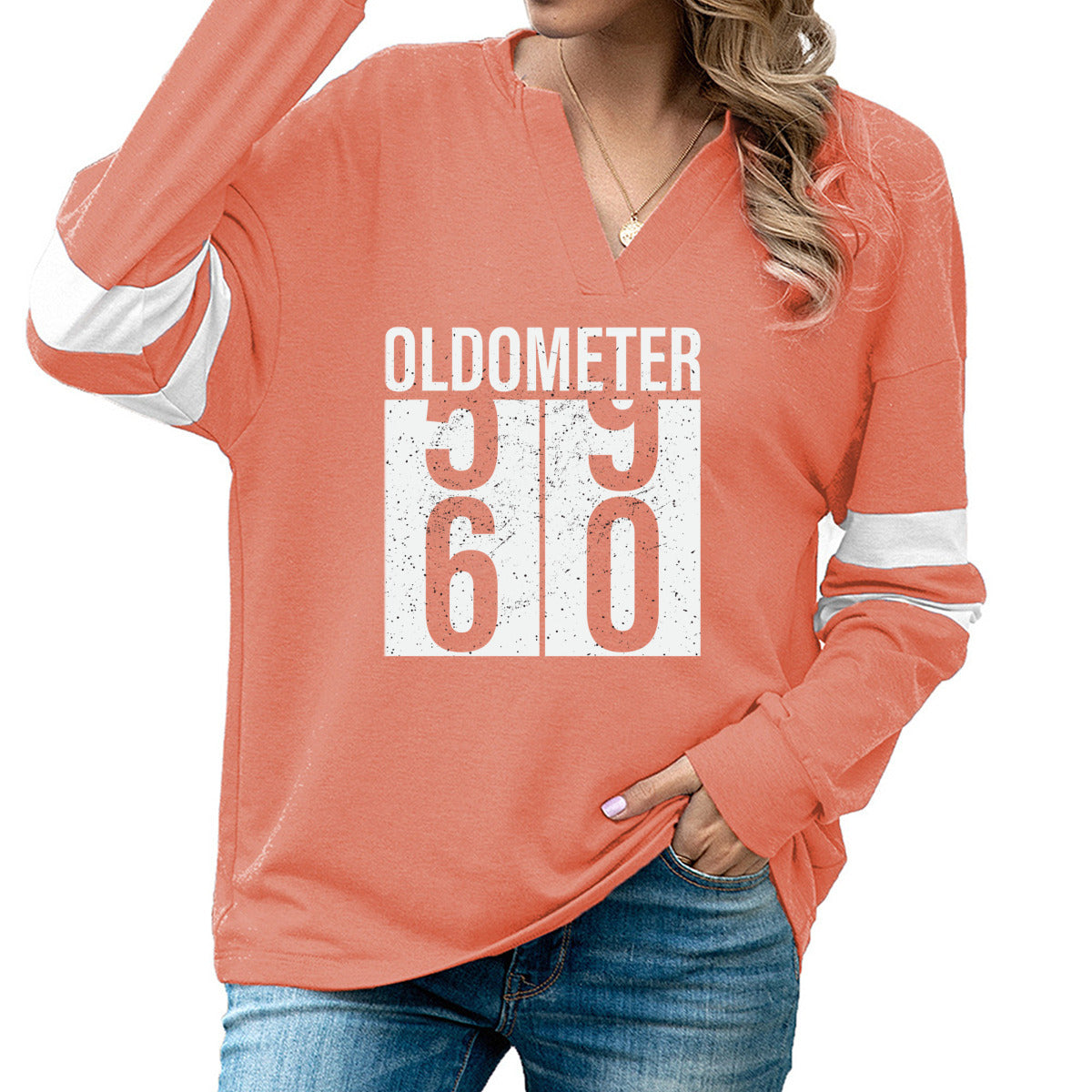 Oldometer 59->60 Fun Women's Casual Loose V-Neck Sweatshirt