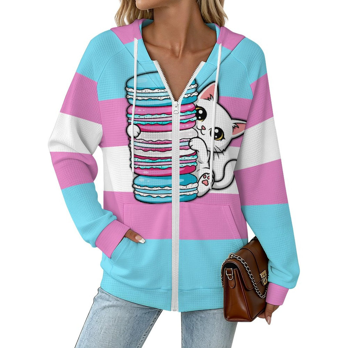 Trans Flag Pride | Waffle Hoodie Zipper Sweater