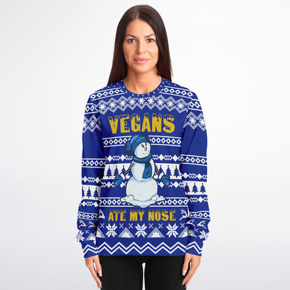 Snowman: Vegans Ate My Nose Ugly Christmas Sweater - Athletic Sweatshirt