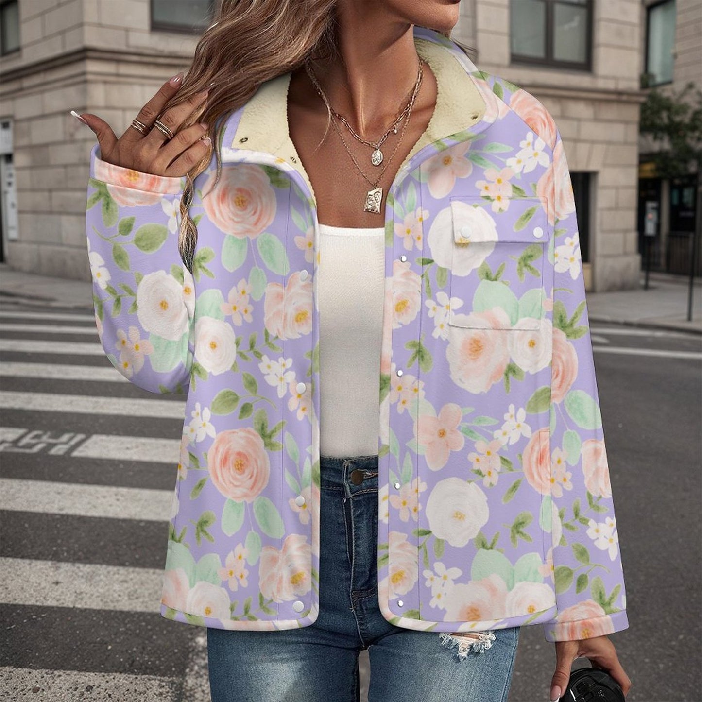Easy Florals | Women's Casual Fleece Jacket - Warm, Soft, and Weekend-Ready