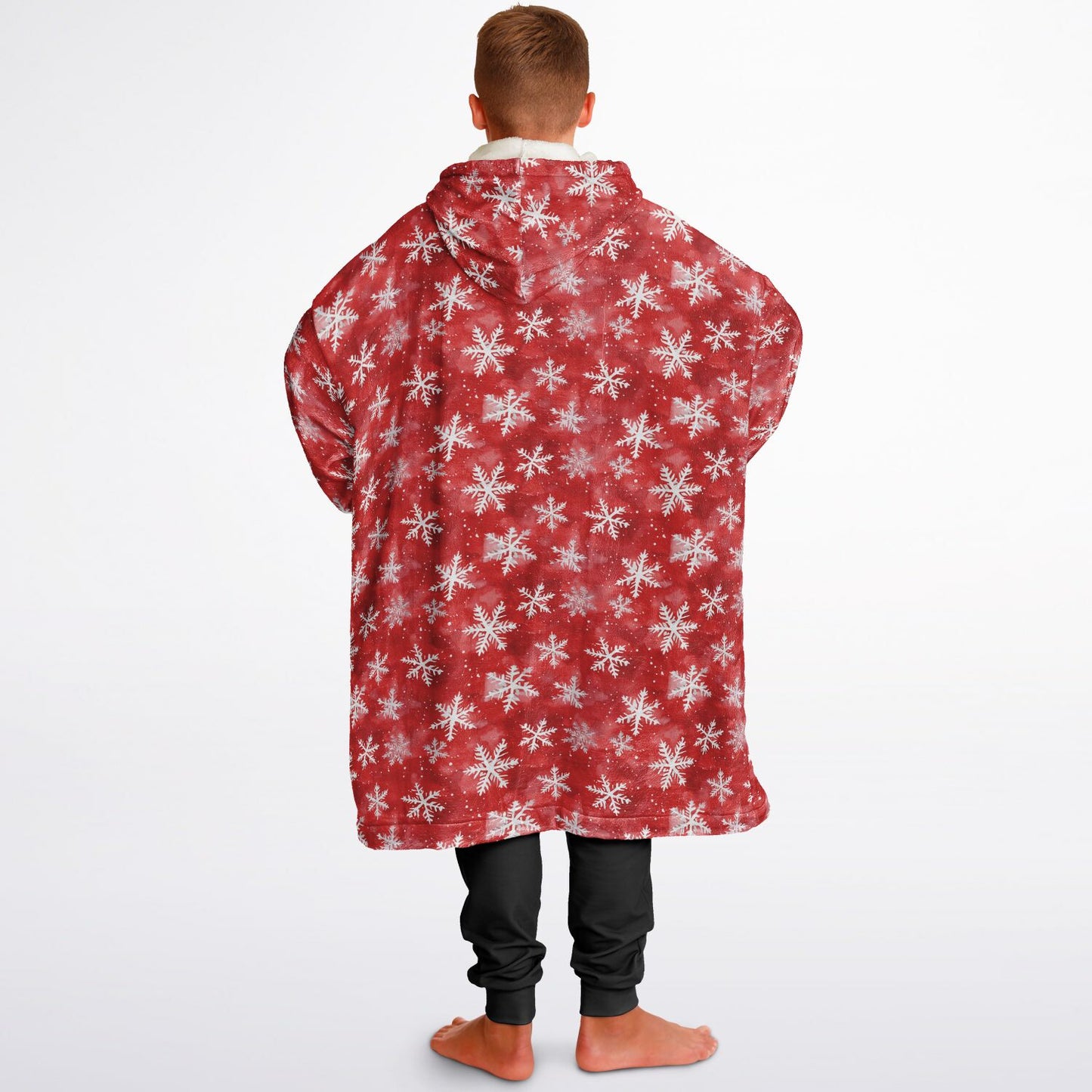 Cherry Red Winter Snowflakes Youth Snug Hoodie