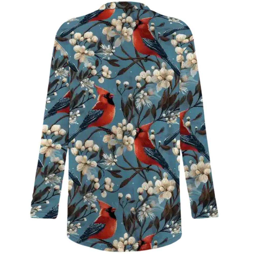 Winter Cardinals - Women's Long-Sleeved Cardigan with Pockets - Soft, Stretchy & Stylish