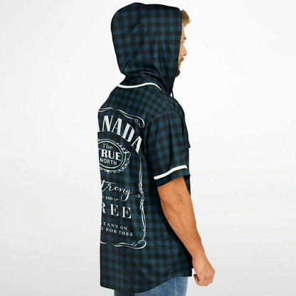 True North Strong and Free Navy Plaid Hooded Baseball Jersey