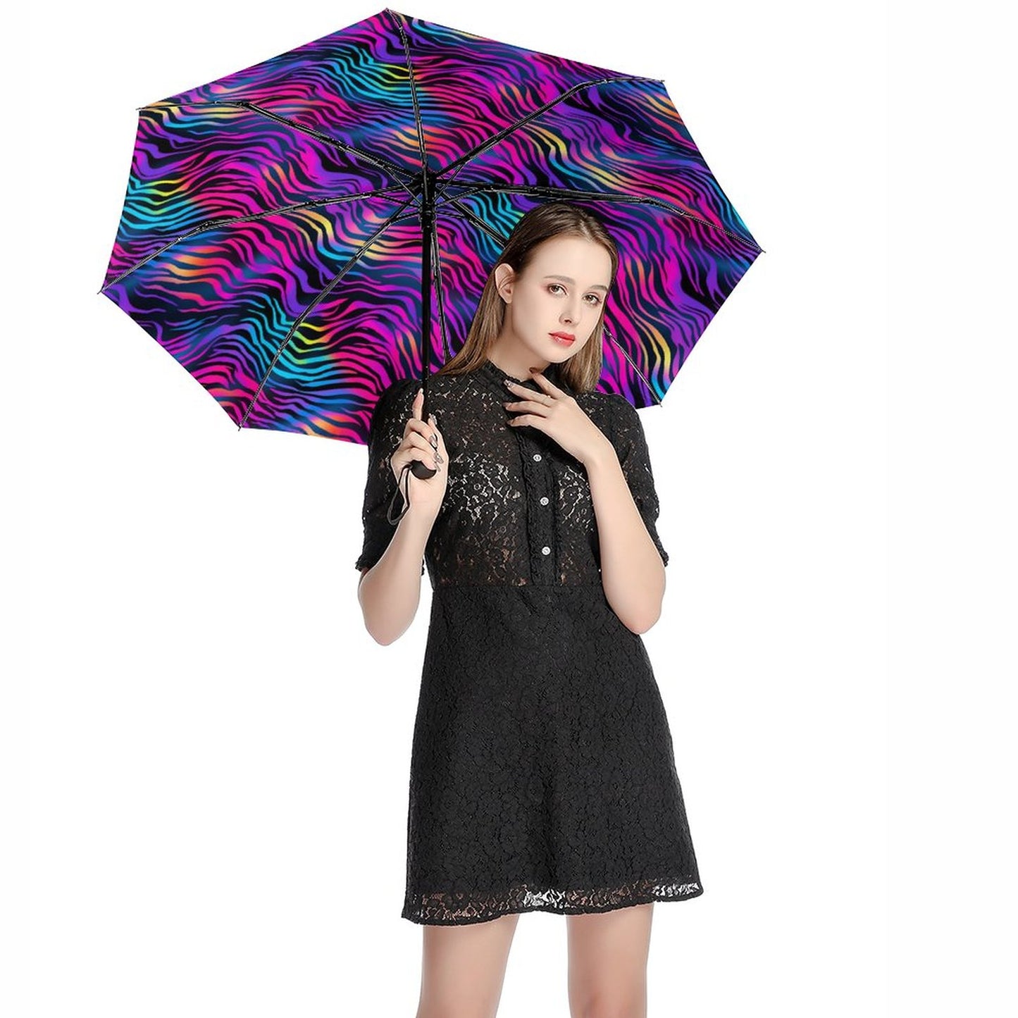 Neon Zebra | Automatic Umbrella with Print Inside - Black Outside