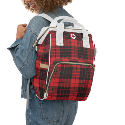 Canadian Red Plaid - Multifunctional Diaper Backpack - Canada Maple Leaf