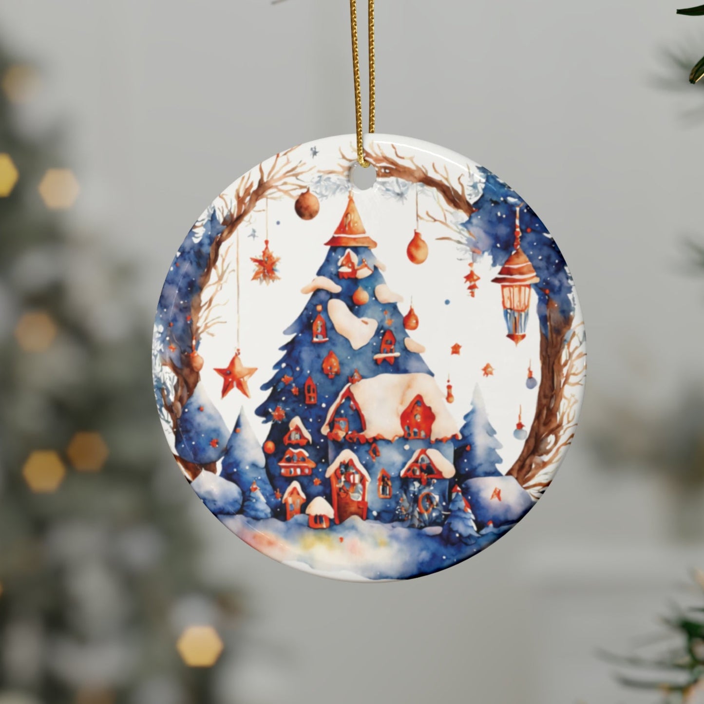 Idyllic Fantasy Christmas Scene | Ceramic Ornaments (1pcs, 5pcs, 10pcs, 20pcs) - 2