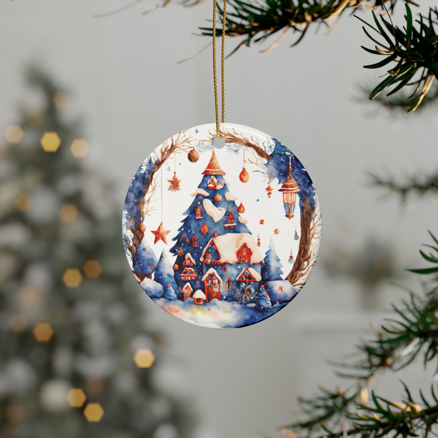 Idyllic Fantasy Christmas Scene | Ceramic Ornaments (1pcs, 5pcs, 10pcs, 20pcs) - 2