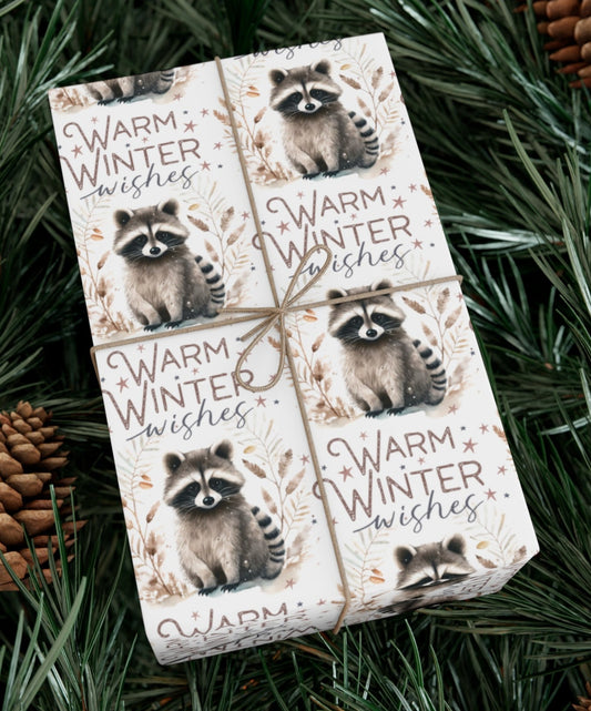 Warm Winter Wishes - Wrapping Paper - Raccoon Christmas Wrap