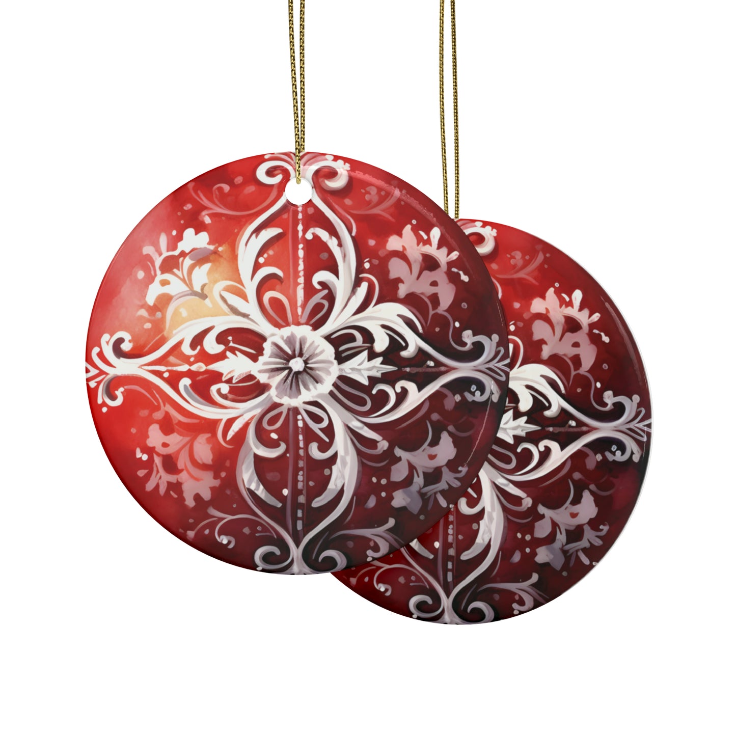 Red & White Swirls Ceramic Christmas Ornaments (1pcs, 5pcs, 10pcs, 20pcs)