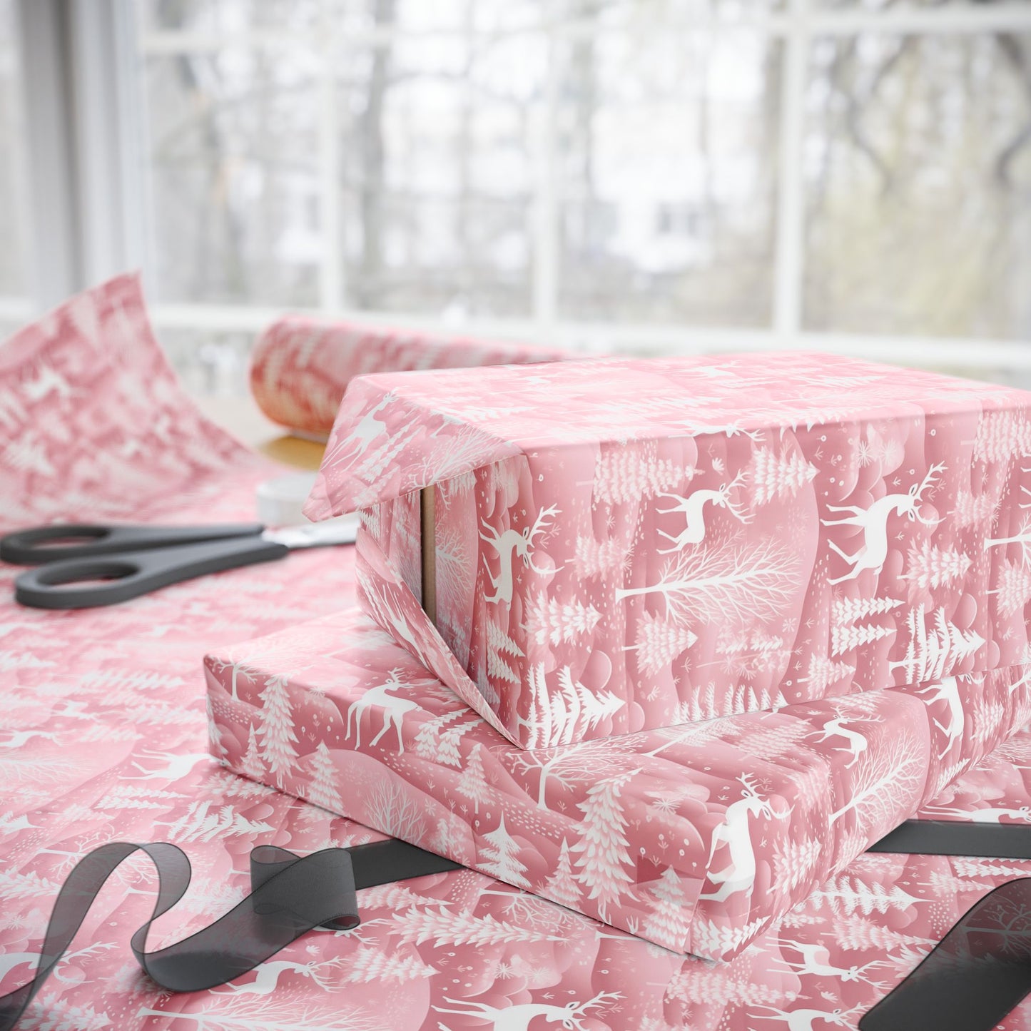 Pink Christmas Reindeer - Custom Wrapping Paper