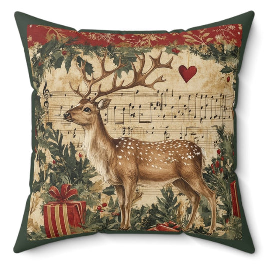 Vintage Deer Heart Holly - Spun Polyester Square Pillow 14x14"