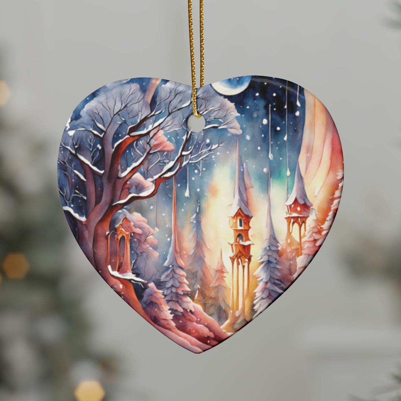 Idyllic Fantasy Christmas Scene | Ceramic Ornaments (1pcs, 5pcs, 10pcs, 20pcs) - 5
