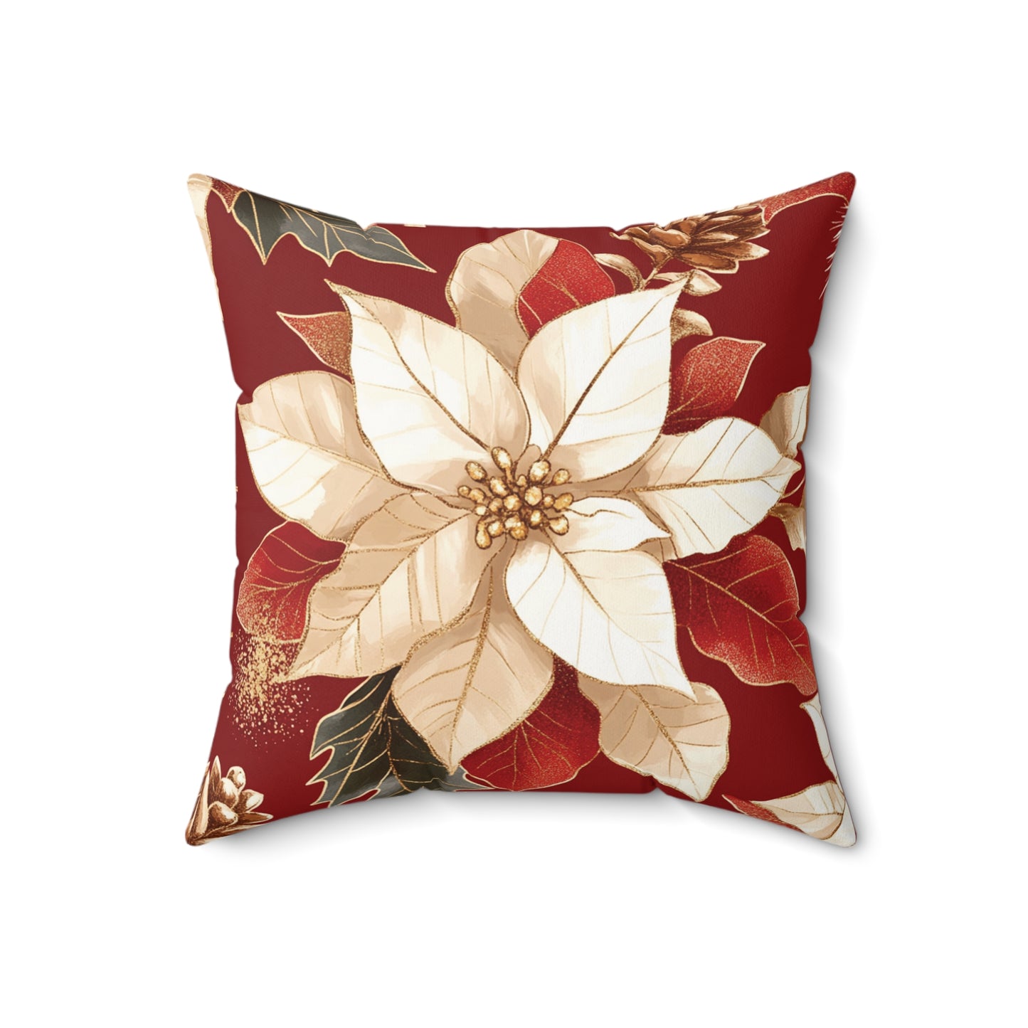 Creamy Poinsettia - Faux Suede Square Cover & Pillow 14x14"