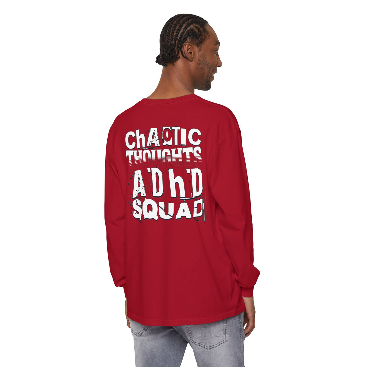 ADHD SQUAD | Unisex Garment-Dyed Long Sleeve Tee - Chaotic Thoughts That Are Constantly Fading Away