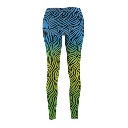 Blue Yellow Green Ombre Zebra Print Neon Leggings