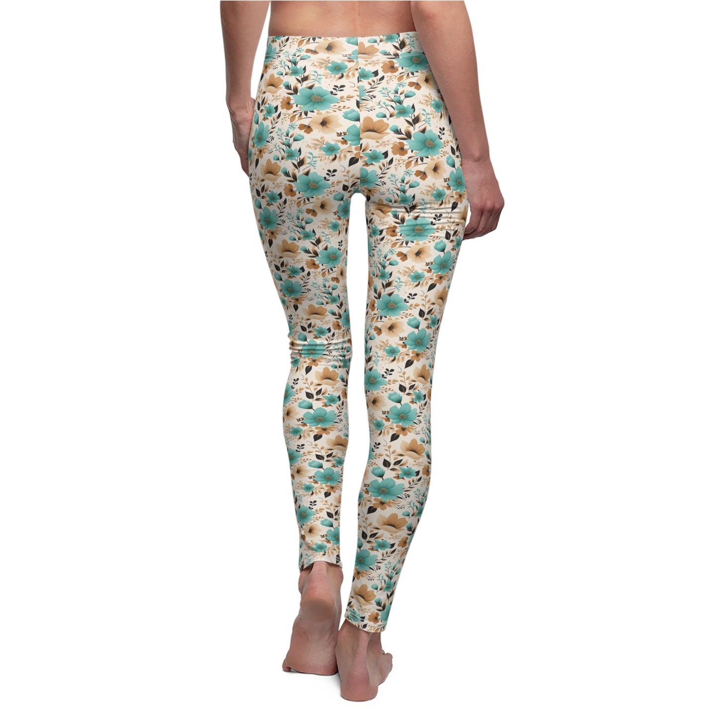 Spring & Fall Teal Flowers - Women's Casual Leggings - Unique Print