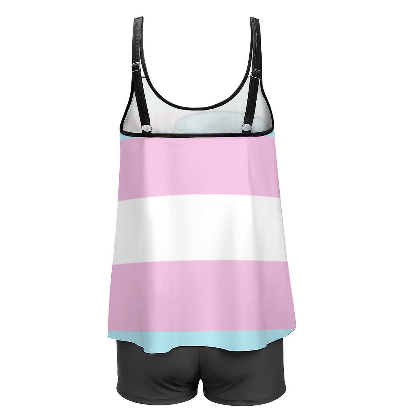 Hiding Kitten | Plus Size Women Tankini 2-Piece Swimsuit - Black bottoms