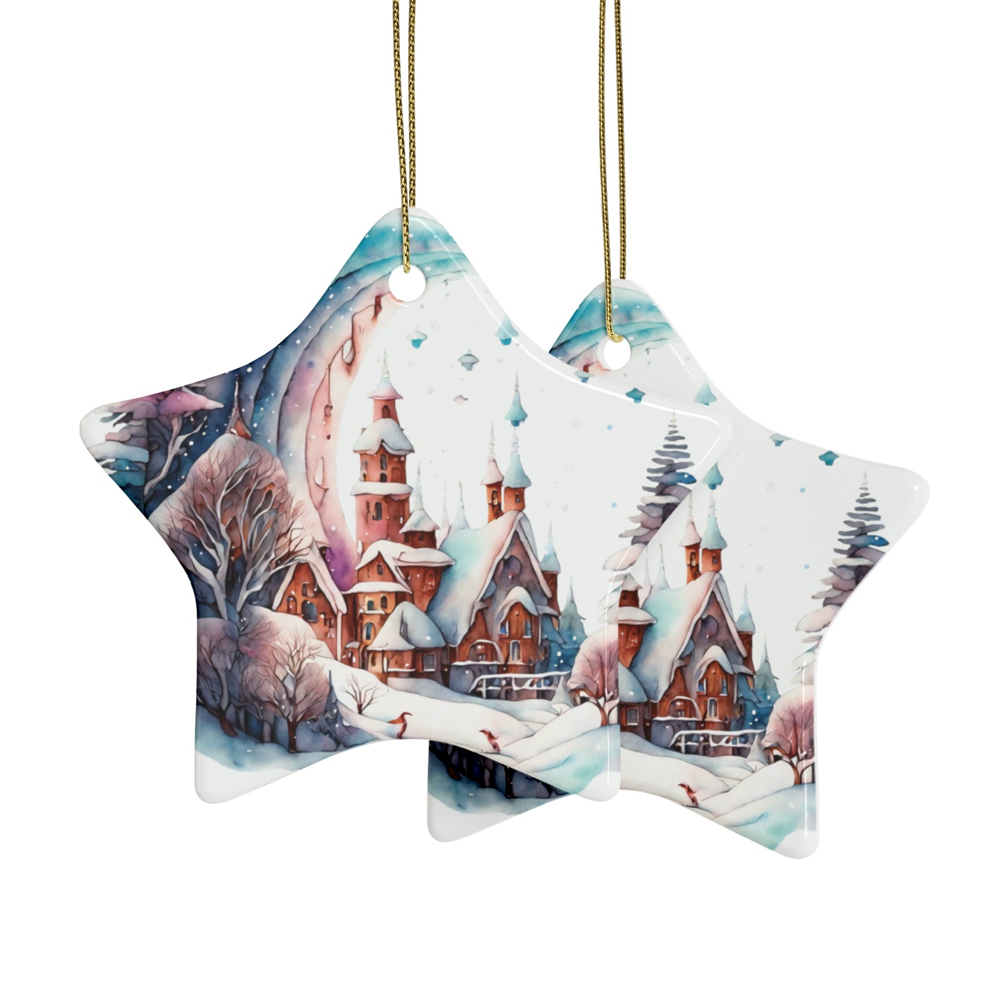 Idyllic Fantasy Christmas Scene | Ceramic Ornaments (1pcs, 5pcs, 10pcs, 20pcs) - 3
