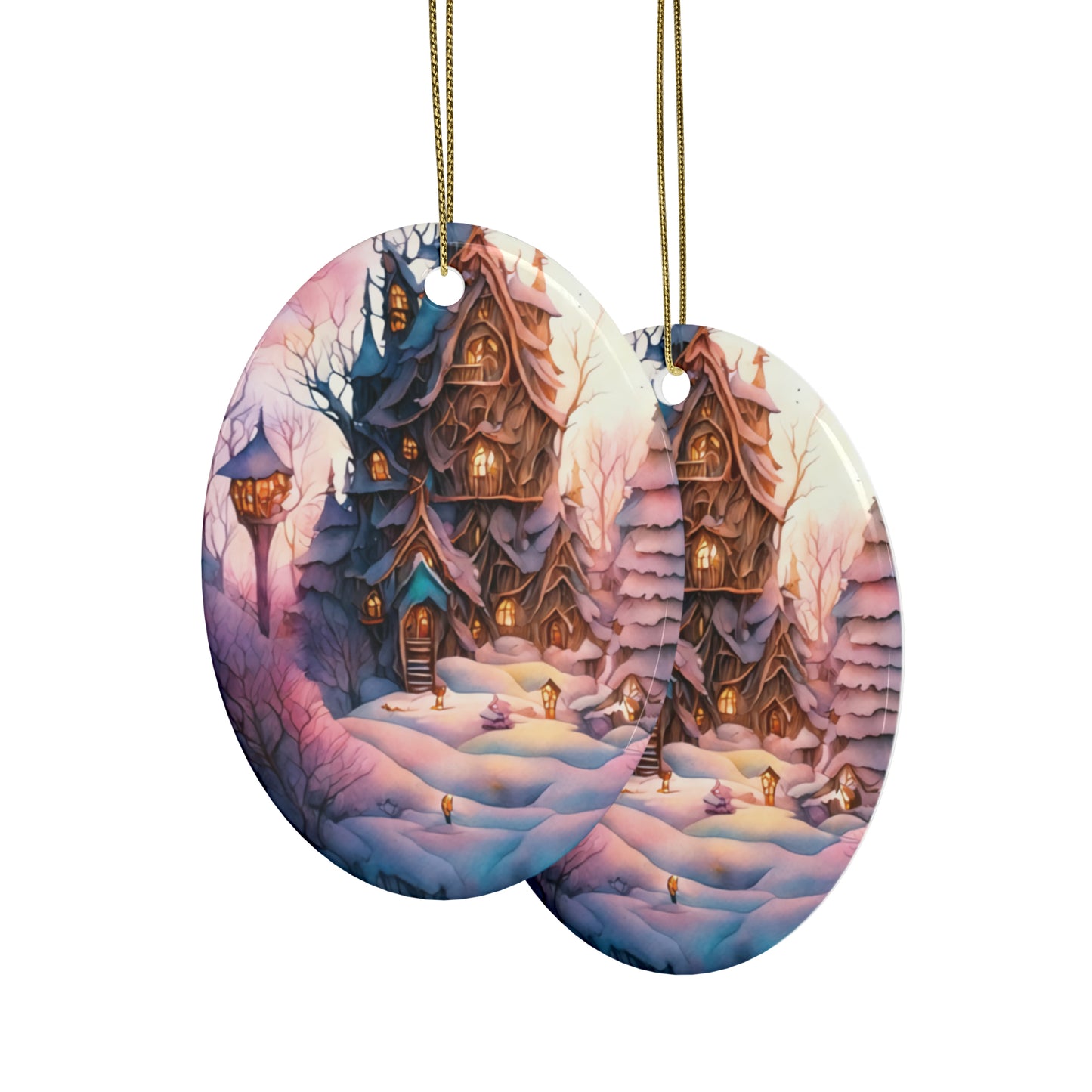Idyllic Fantasy Christmas Scene | Ceramic Ornaments (1pcs, 5pcs, 10pcs, 20pcs) - 12