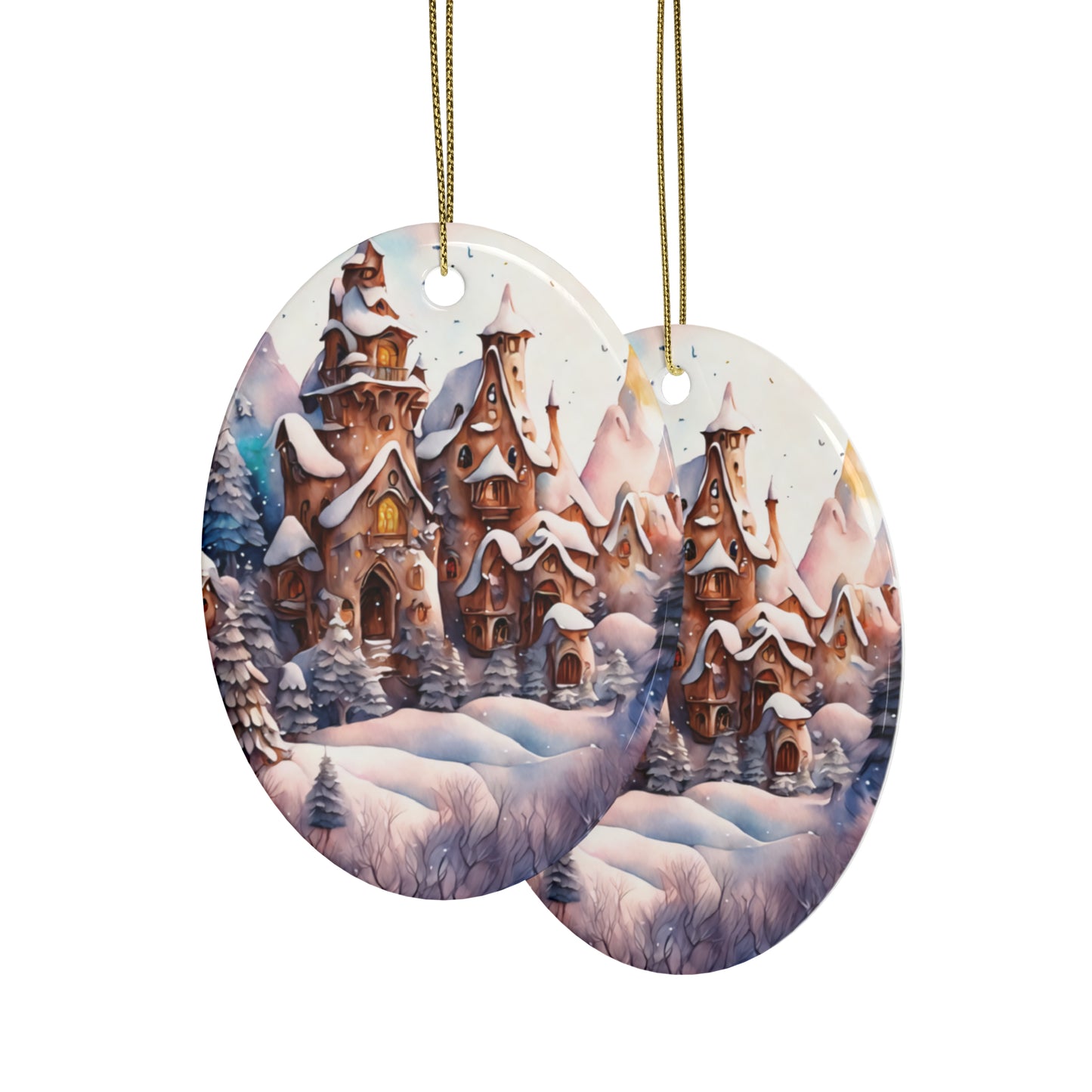 Idyllic Fantasy Christmas Scene | Ceramic Ornaments (1pcs, 5pcs, 10pcs, 20pcs) - 6