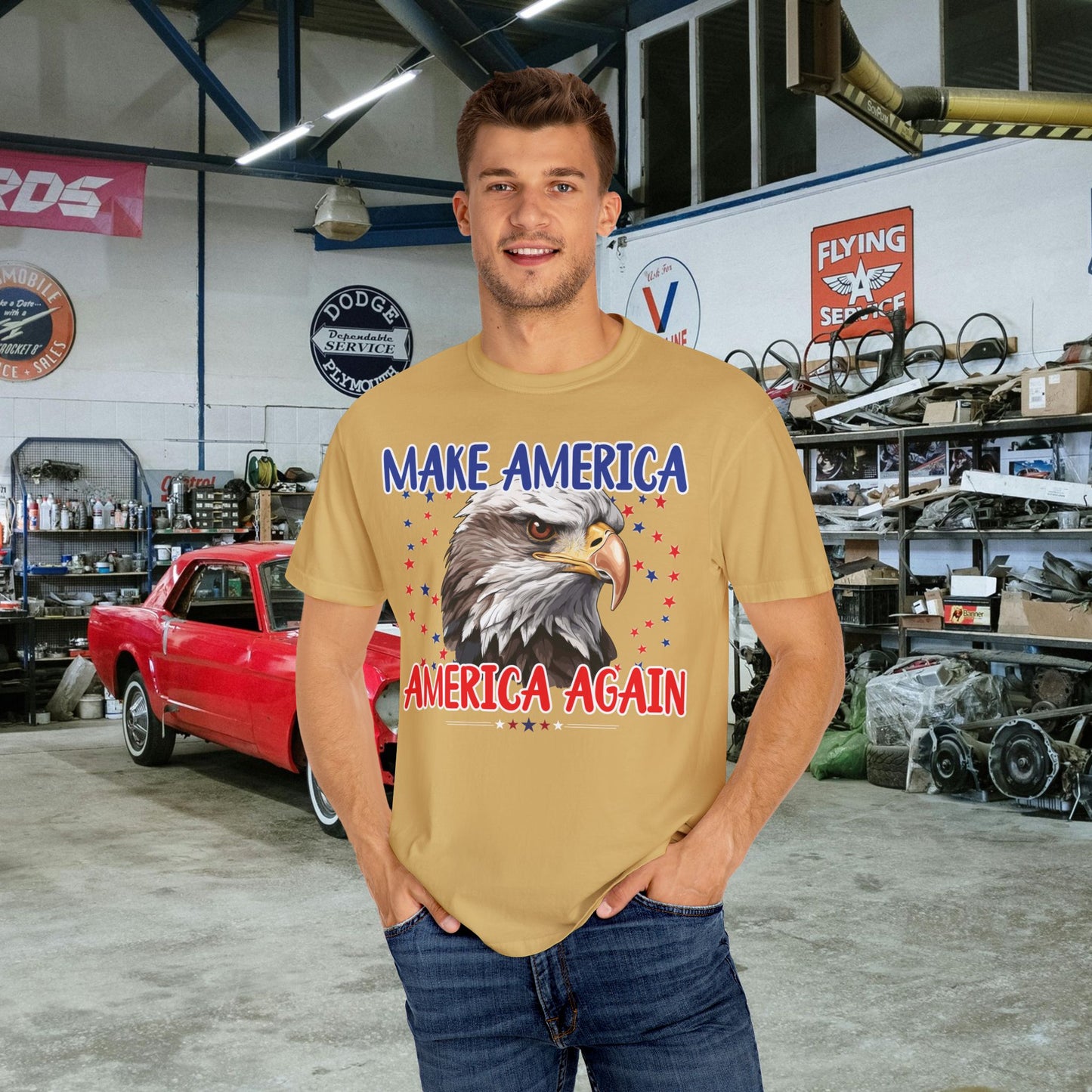 Make America America Again | Men's Garment-Dyed T-Shirt - Bald Eagle & Stars