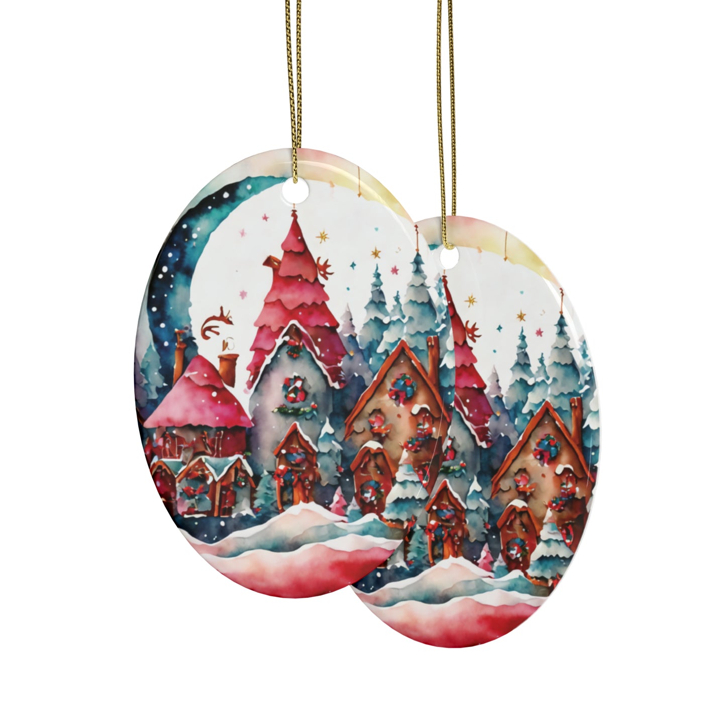 Idyllic Fantasy Christmas Scene | Ceramic Ornaments (1pcs, 5pcs, 10pcs, 20pcs) - 28