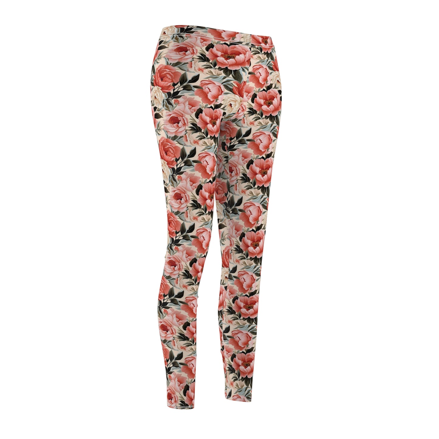 Peach Peonies - Women's Cut & Sew Casual Leggings