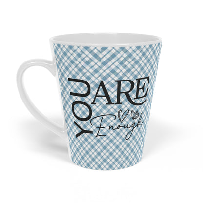 You Are Enough - Ceramic Latte Mug, 12oz - Blue Check