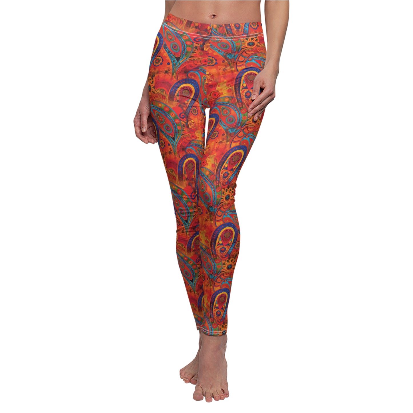 Burnt Orange Bohemian Swirls - Women's Cut & Sew Casual Leggings