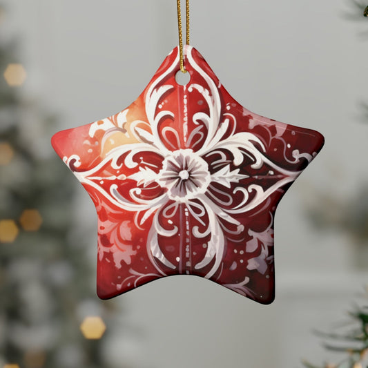 Red & White Swirls Ceramic Christmas Ornaments (1pcs, 5pcs, 10pcs, 20pcs)