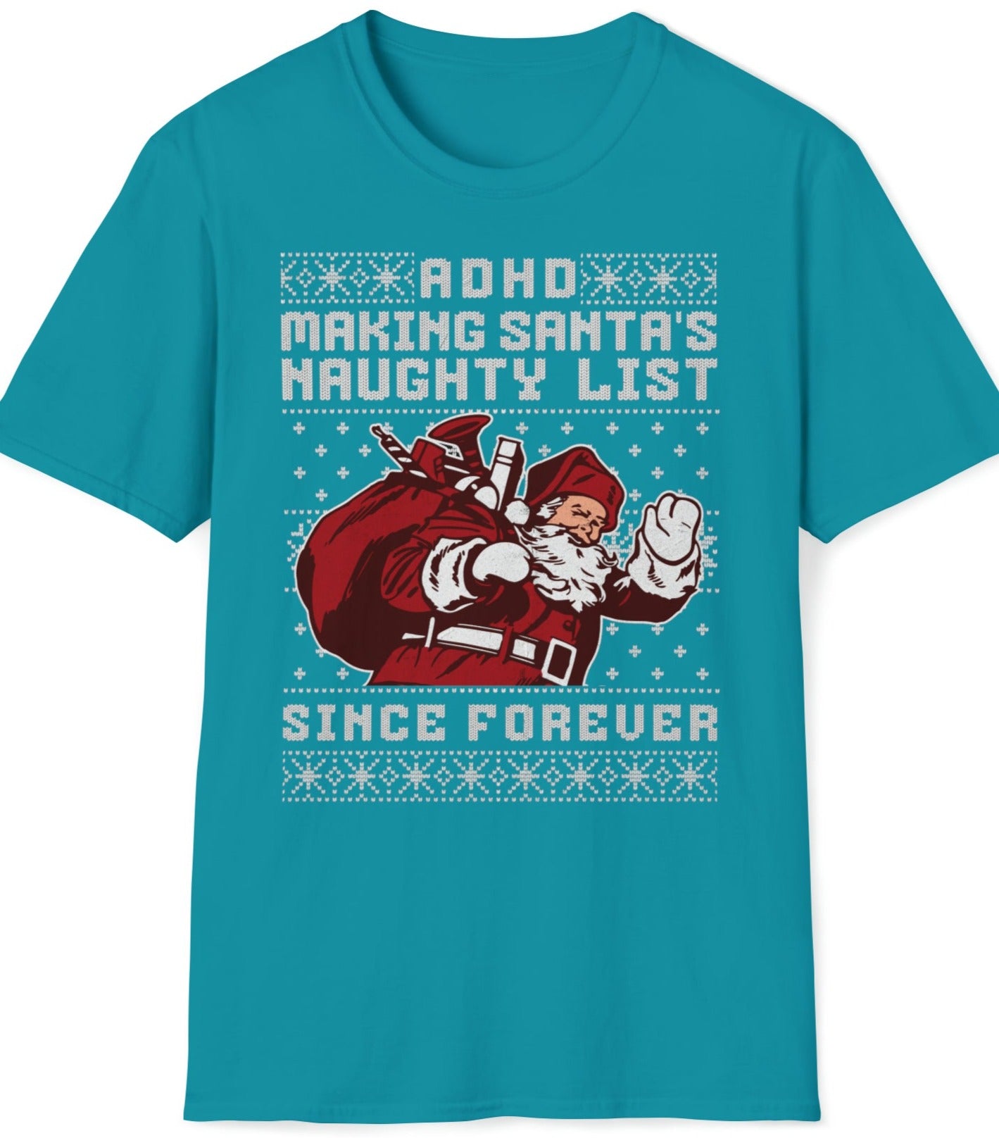 On the ADHD Naughty List - Unisex Softstyle T-Shirt Santa's List ADHD Struggles ADHD Awareness GIFT