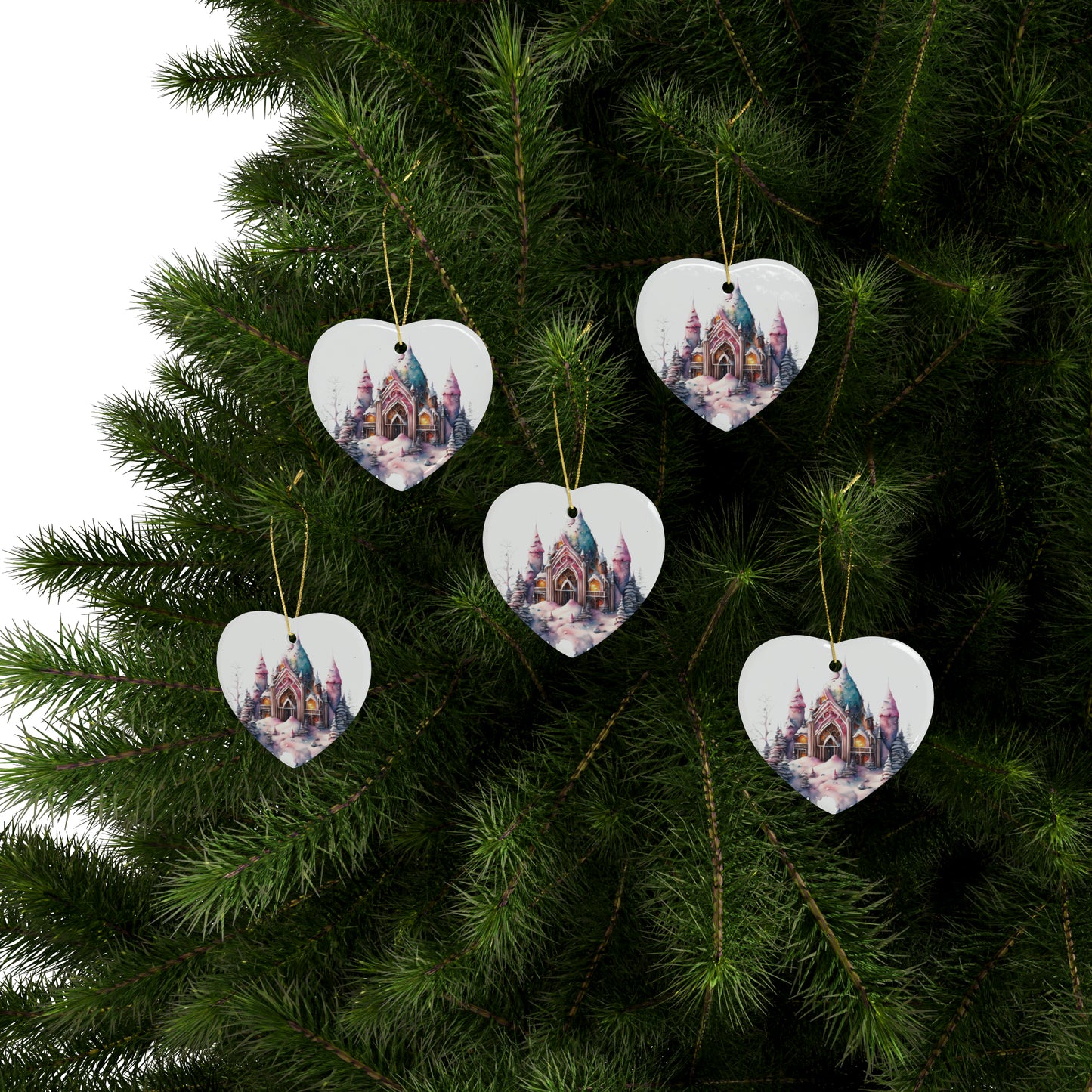 Idyllic Fantasy Christmas Scene | Ceramic Ornaments (1pcs, 5pcs, 10pcs, 20pcs) - 4