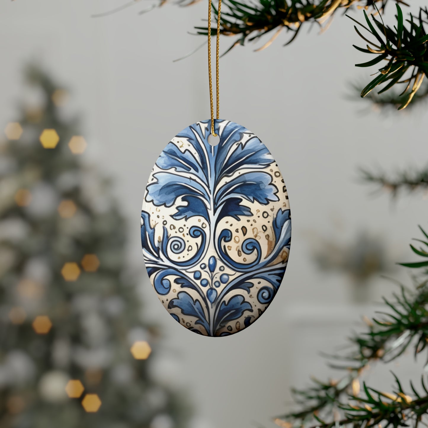 Dusty Blue & Cream Swirl Ceramic Christmas Ornaments (1pcs, 5pcs, 10pcs, 20pcs)