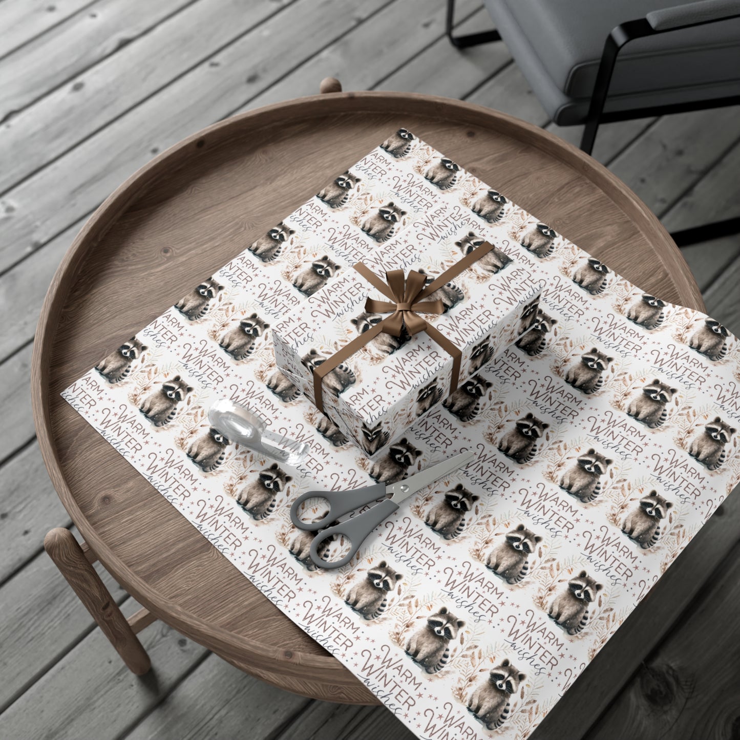 Warm Winter Wishes Raccoon - Wrapping Paper - Raccoon Christmas Wrap